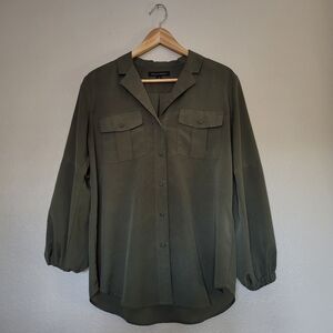 Banana Republic Olive Green Puff Sleeve Button-Up